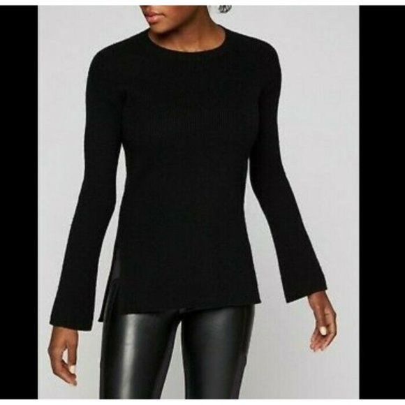 Athleta Sweaters - Athleta Bell Sleeve Wool Cashmere Knit Sweater M Crew Neck Pullover Black